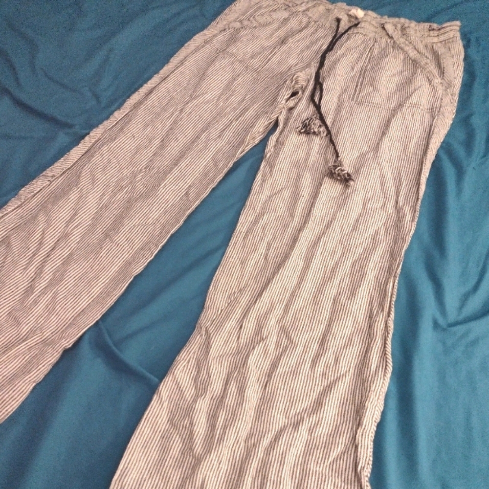Jolt Women's Pin Striped Drawstring Linen Pants